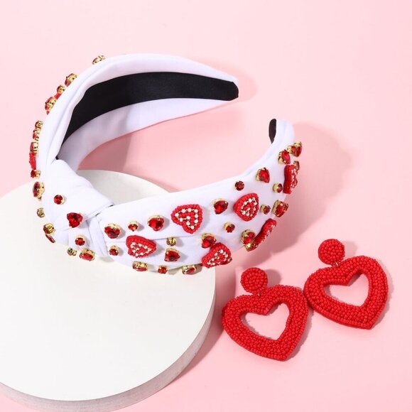 Valentine\'s Day Headband Heart Embellished Knotted Hair Accessories for Women main image 5